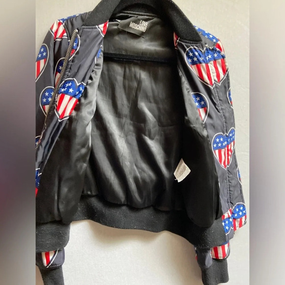 Love Moschino Bomber  Jacket With American Heart Flags Sz 4 - Picture 8 of 14